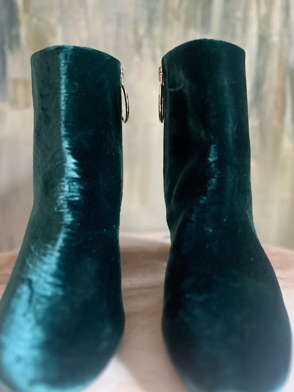 & Other Stories Emerald Green Velvet Snake Embossed Ankle Boots EU 39 / US 9